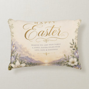 He Is Risen Easter, Elegant Floral Cross Christian Accent Pillow