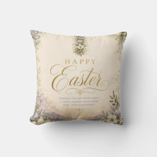 He Is Risen Easter, Elegant Floral Cross Christian Throw Pillow