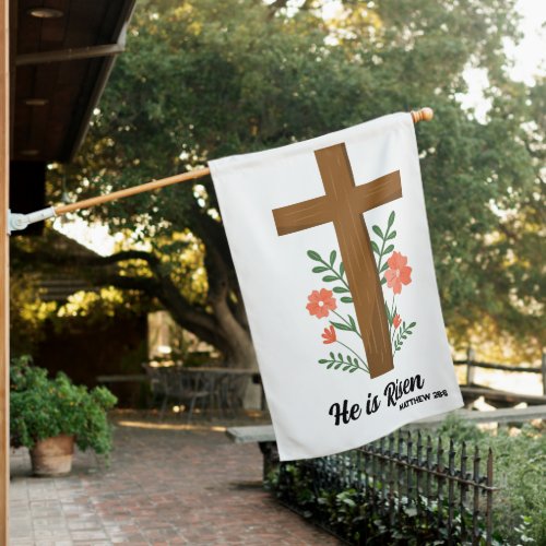 He is risen easter  floral cross christian easter  house flag