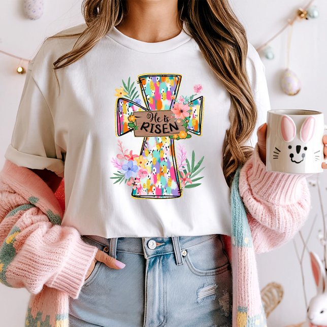 He is Risen Easter Floral Cross Tee;  Easter Boho  T-Shirt (Creator Uploaded)