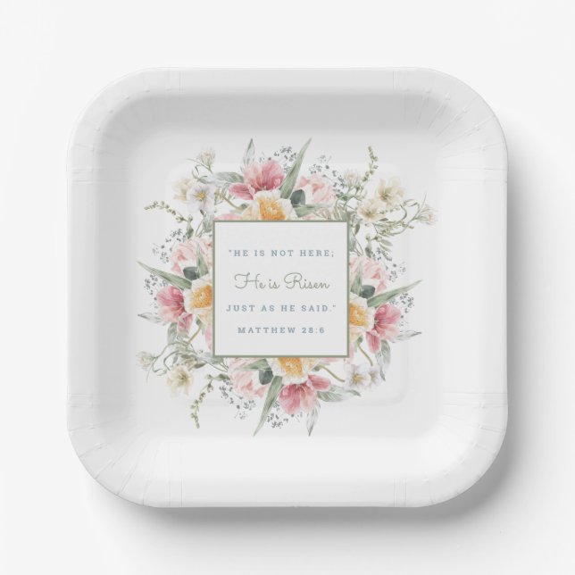 He is Risen | Easter Floral Paper Plates (Front)