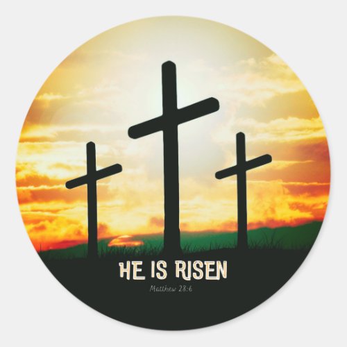 HE IS RISEN _ EASTER ILLUSTRATION  CLASSIC ROUND STICKER
