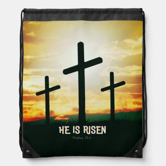 HE IS RISEN - EASTER ILLUSTRATION  DRAWSTRING BAG (Front)