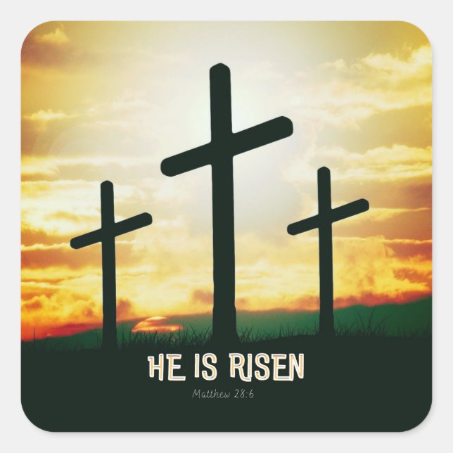 HE IS RISEN - EASTER ILLUSTRATION  SQUARE STICKER (Front)