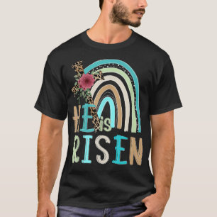 He Is Risen Easter Jesus Christian Cross Rainbow T-Shirt
