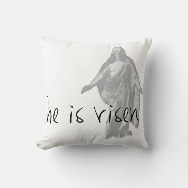 he is risen easter lds modern black white throw pillow (Front)