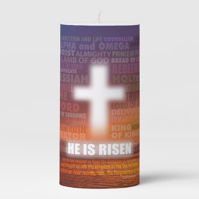 He is Risen - Easter Pillar Candle (Front)
