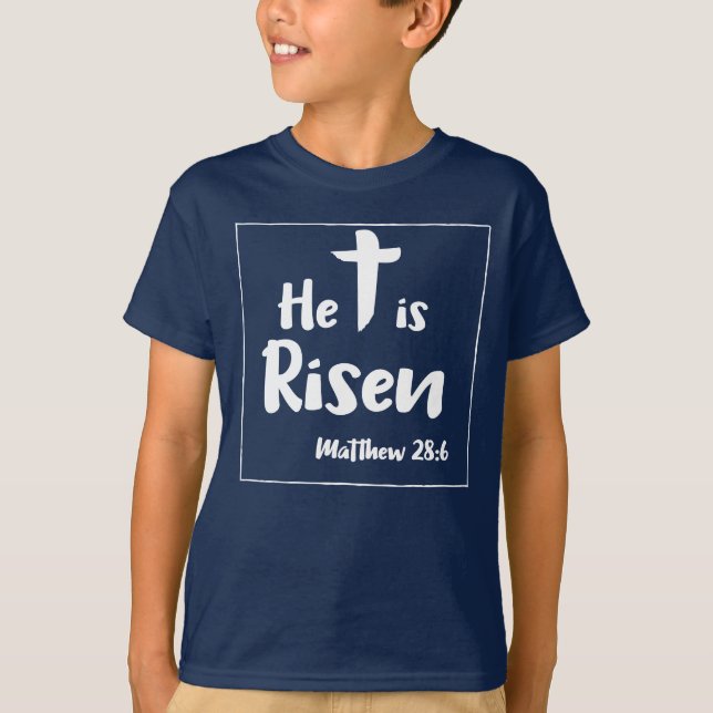 He Is Risen Easter Religious Cross T-Shirt (Front)