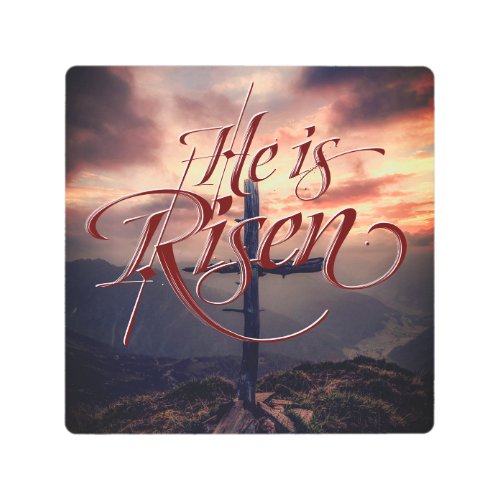 He is Risen Easter Script Cross Metal Print