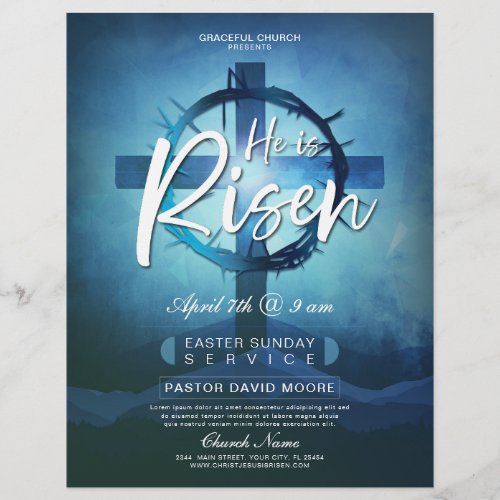 He Is Risen Easter Sunday Church Service Flyer