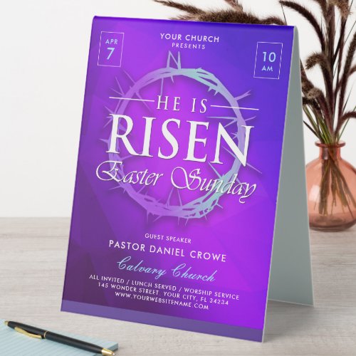 He Is Risen Easter Sunday Church Service Table Tent Sign