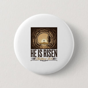He Is Risen Easter Tomb Cross Vintage Christian Sh Button