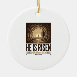 He Is Risen Easter Tomb Cross Vintage Christian Sh Ceramic Ornament