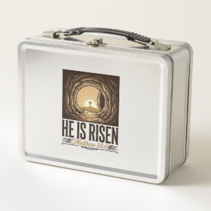 He Is Risen Easter Tomb Cross Vintage Christian Sh Metal Lunch Box