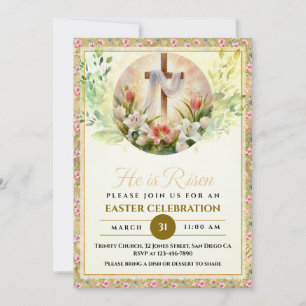 He Is Risen Easter Watercolor Flowers, Religious Announcement
