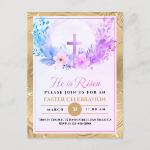 He Is Risen Easter Watercolor Flowers, Religious Holiday Postcard