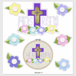 He Is Risen Embroidery Hoop Felt Style Easter Cute Sticker