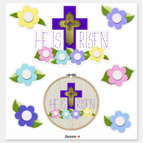 He Is Risen Embroidery Hoop Felt Style Easter Cute Sticker
