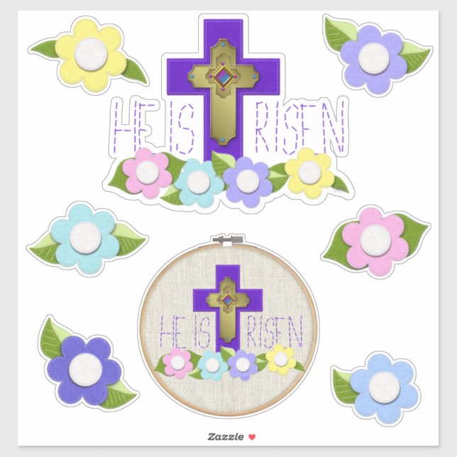He Is Risen Embroidery Hoop Felt Style Easter Cute Sticker (Sheet)