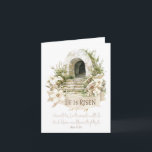 He is Risen | Empty Tomb Easter Card<br><div class="desc">This Easter card features a graphic of an empty toumb with a banner that says "He is Risen." in the background. There is a scripture verse on the front. The inside has a cross and a greeting that reads "Happy Resurrection Day. You can personalize with your names.</div>