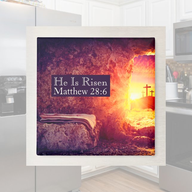 He Is Risen Empty Tomb Easter Sunrise Magnet (He Is Risen Three Crosses Empty Tomb Easter Magnet
)