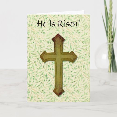 He Is Risen Faith Green Cross Easter Card