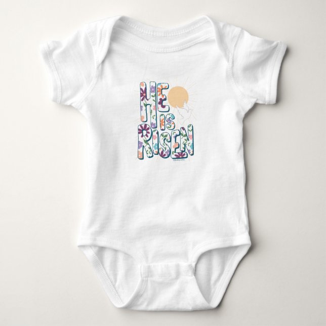 He is Risen floral Christian Easter Baby Bodysuit (Front)