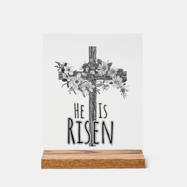 He Is Risen Floral Cross Acrylic Sign (Front)