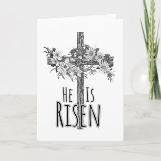 He Is Risen Floral Cross Card