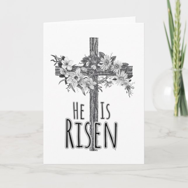 He Is Risen Floral Cross Card (Front)