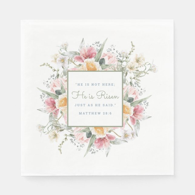 He is Risen Floral Cross Easter | Resurrection  Napkins (Front)