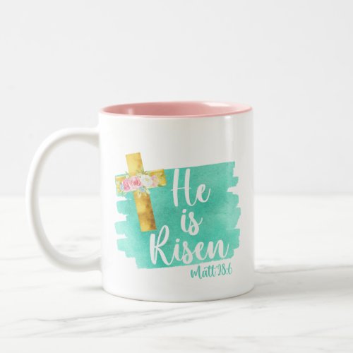 He is Risen Floral Cross Easter Two_Tone Coffee Mug