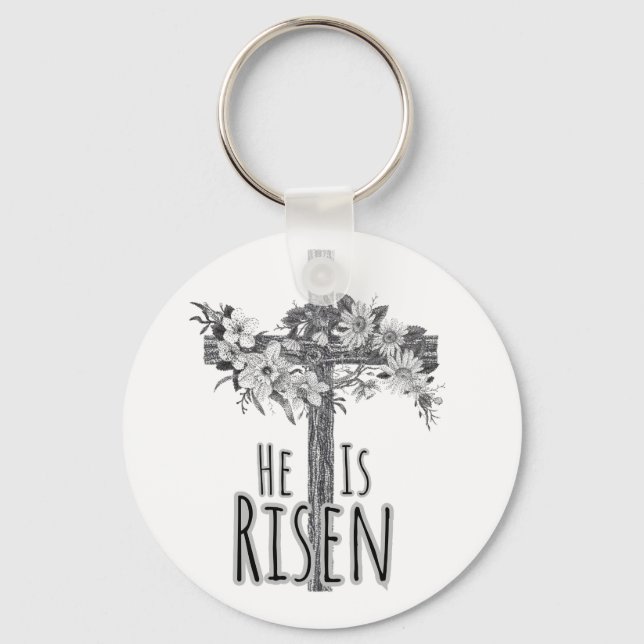 He Is Risen Floral Cross Keychain (Front)