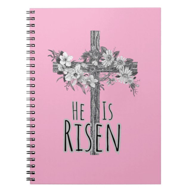 He Is Risen Floral Cross Spiral Notebook (Front)