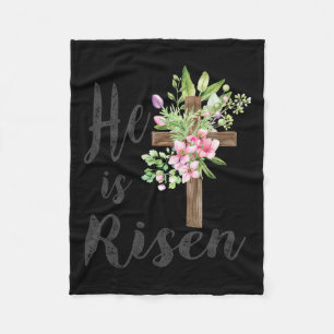 He Is Risen Floral Cross Vintage Happy Easter 2024 Fleece Blanket