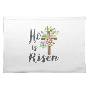 He is Risen Floral Cross Vintage Happy Easter T-Sh Cloth Placemat
