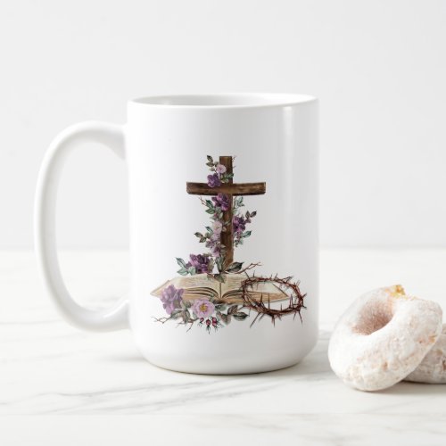 He is Risen Floral Cross with Bible  Coffee Mug