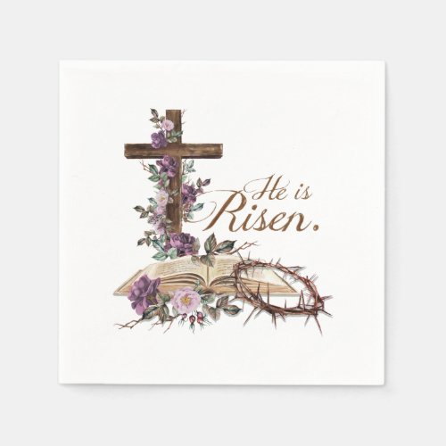 He is Risen Floral Cross with Bible Napkins