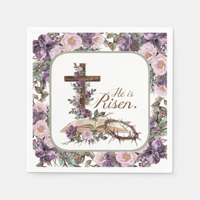 He is Risen Floral Cross with Bible Napkins (Front)