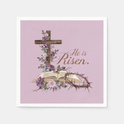 He is Risen Floral Cross with Bible Napkins