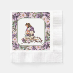 He is Risen Floral Cross with Bible Paper Plates Napkins