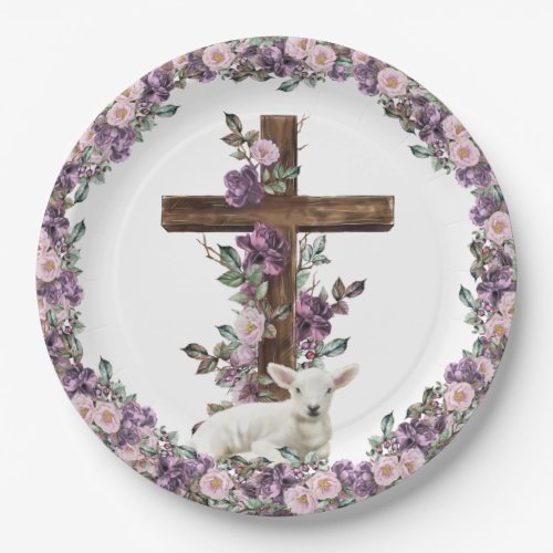 He is Risen Floral Cross with Lamb Paper Plates