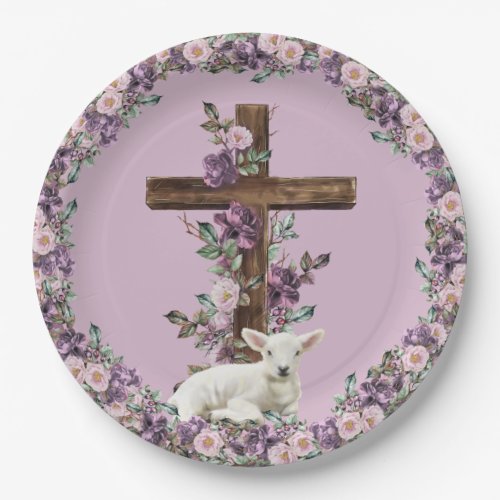 He is Risen Floral Cross with Lamb Paper Plates