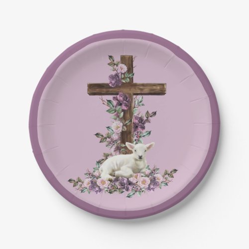 He is Risen Floral Cross with Lamb Paper Plates