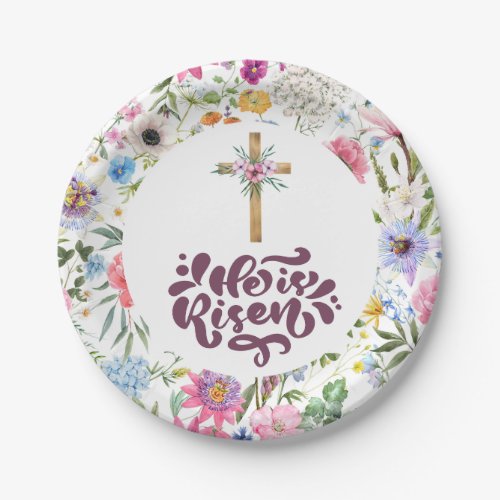 He is Risen  Floral Easter  Religious  Paper Plates
