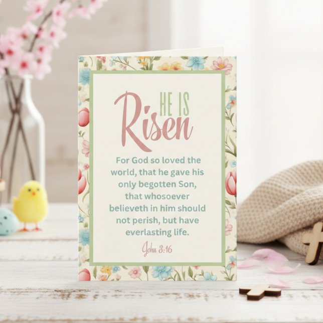 He Is Risen Floral Pastel Christian Easter Holiday Card (He Is Risen Floral Pastel Christian Easter Holiday Card)