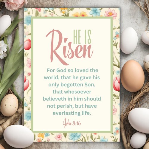 He Is Risen Floral Pastel Christian Easter Holiday Card