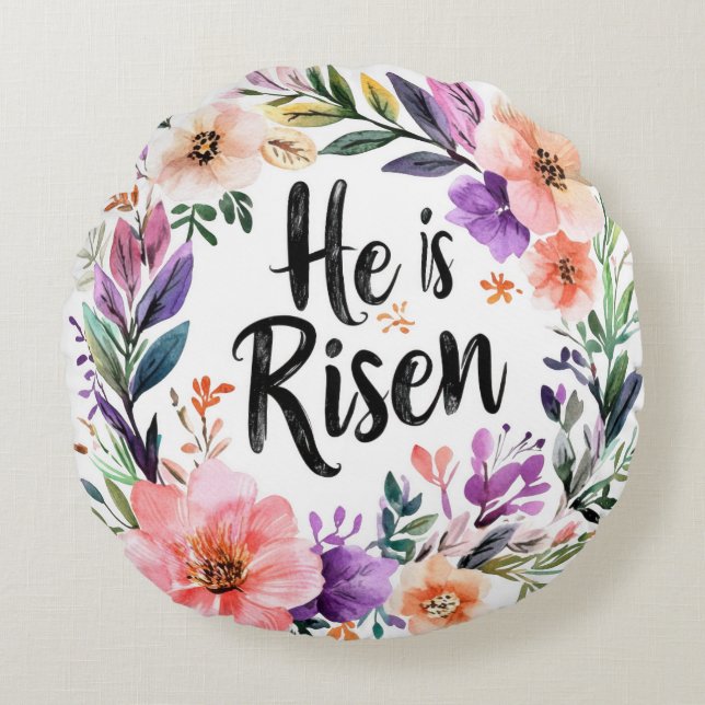 He is risen floral round pillow (Front)