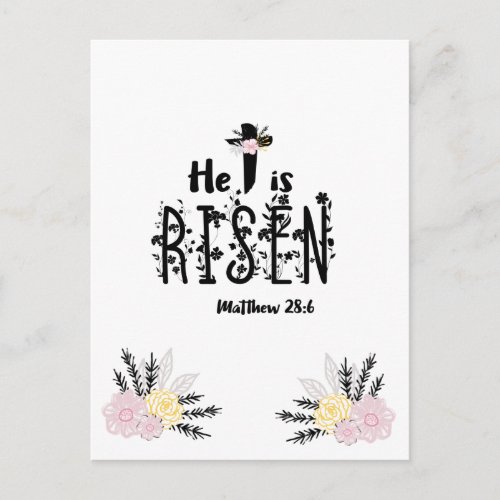 He Is Risen Floral Scripture Postcard