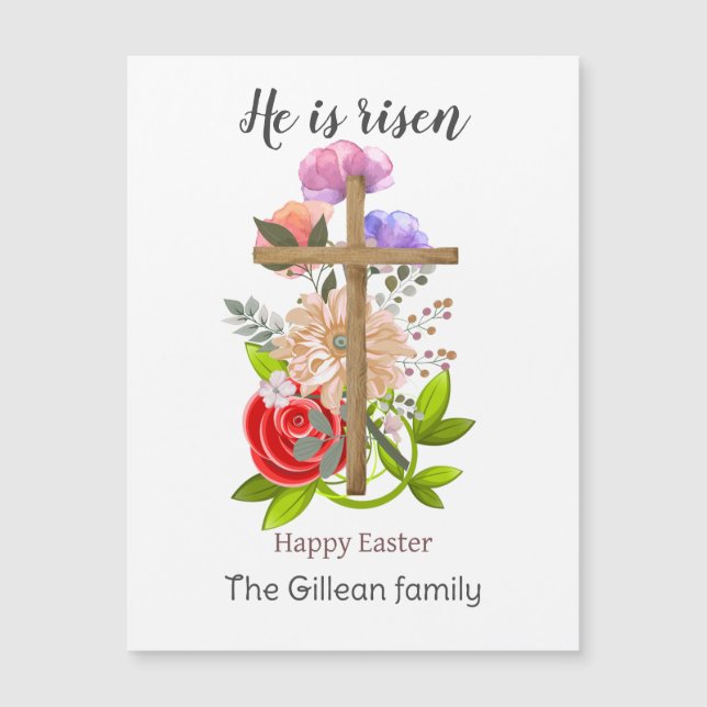 He is risen, floral wood Easter cross, Religious  (Front)